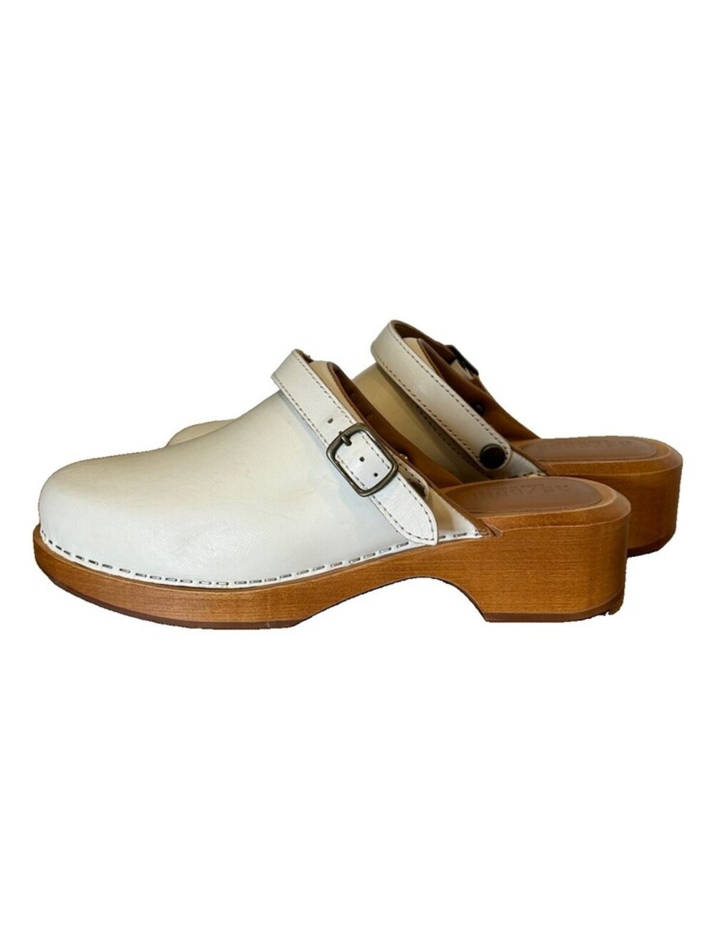 RE/DONE Women’s White Leather Clog Sandals Buckle Adjustable Strap EU 39 US 8